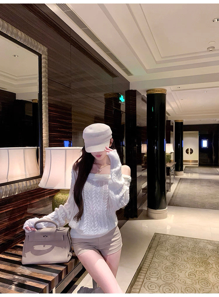浅米杏修身短裤